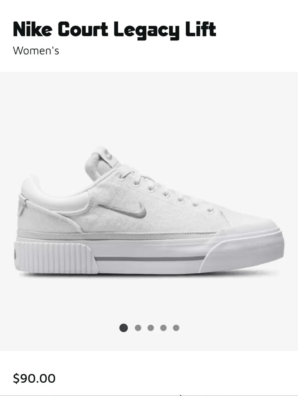NEW Nike Court Legacy Lift Sneakers - Size 9.5 Womens - White Light Smoke Grey